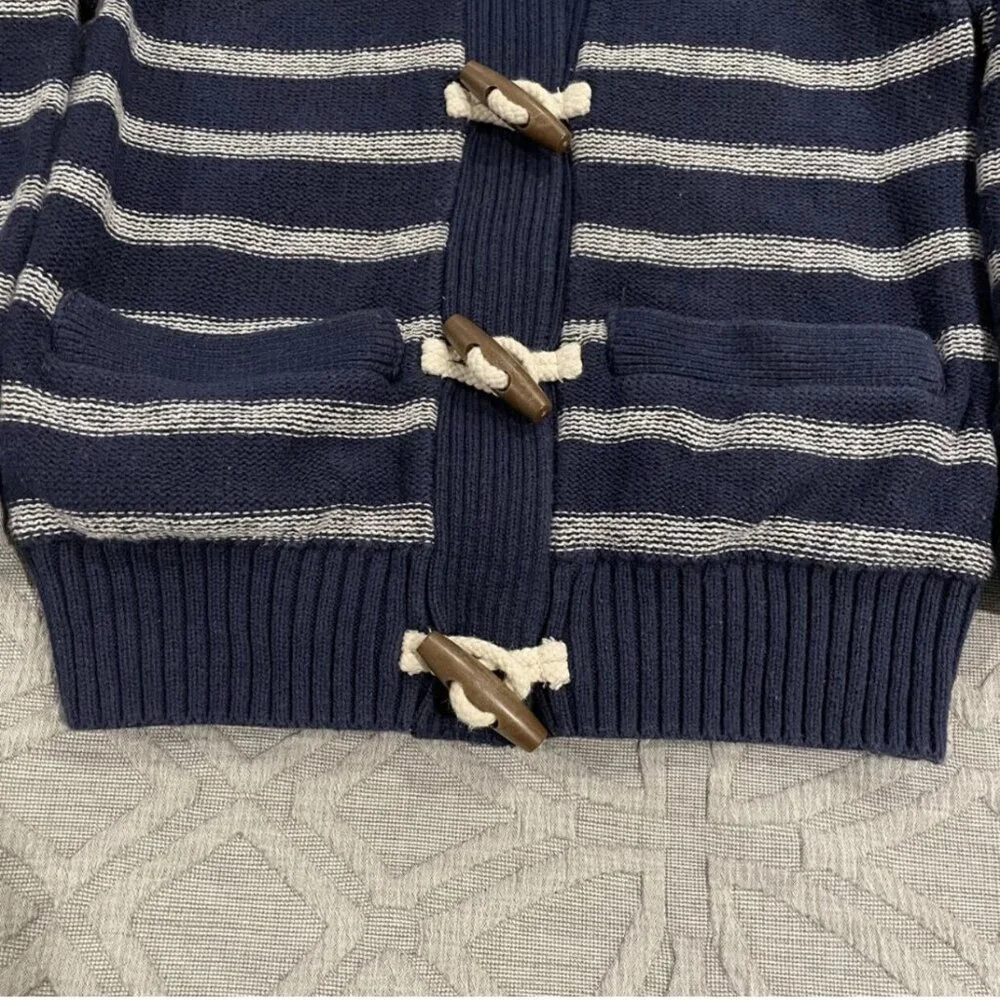 Baby Gap 4Y Navy Blue Striped Hooded Toggle Sweater